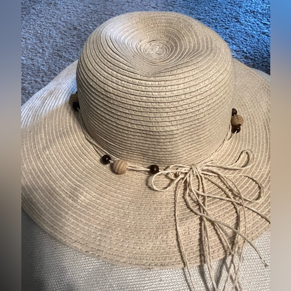 Karisma Cream and Brown Sun Hat with Beaded Detail